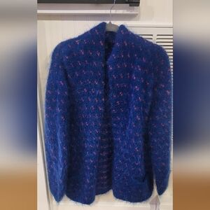 Vintage Handknit Frances Lesley Gold Label Mohair Blend Open Cardigan Women's L